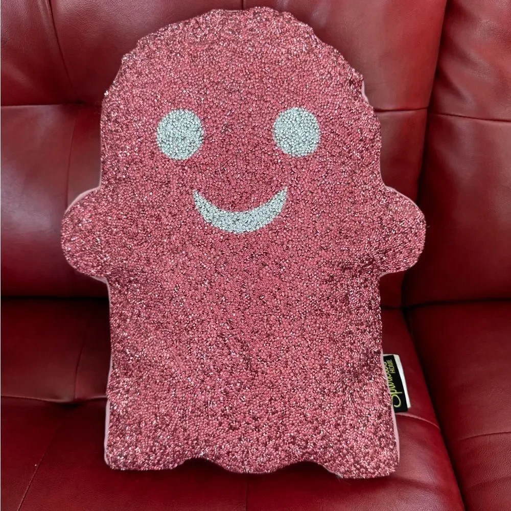 Sparkles Glitter Glam Ghost Holiday Pillow in hot pink and silver face NEW